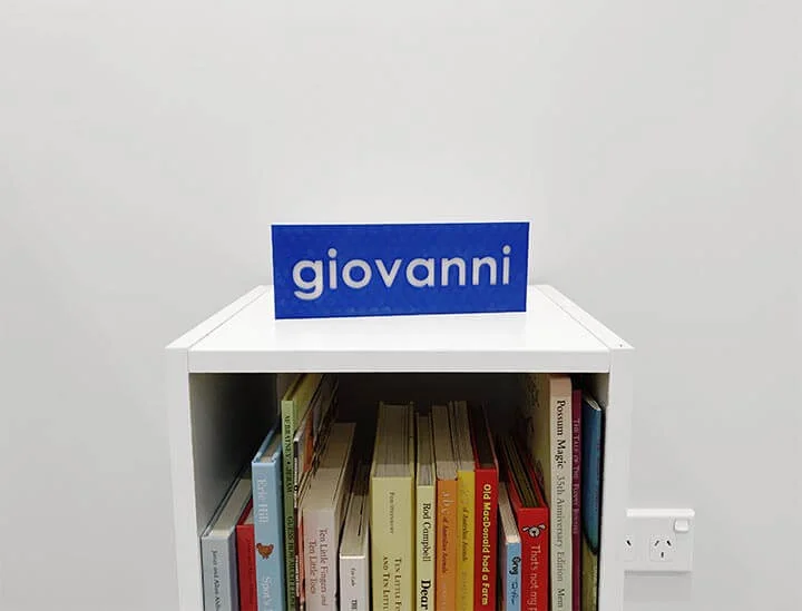 Blue 3D printed giovanni nameplate